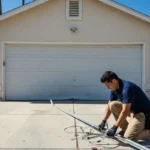 Local technician repairing a residential garage door in Riverside, California