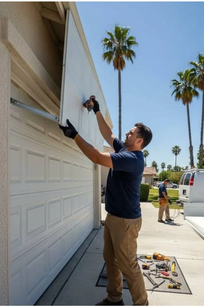 Expert installing garage door system safely