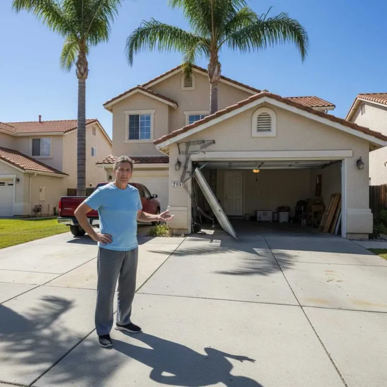 Damaged garage door needing replacement